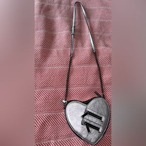 NEW Rebecca Minkoff silver leather heart crossbody purse.